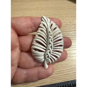 Vintage Monet White Enamel Leaf Brooch Mid Century Botanical Pin Signed